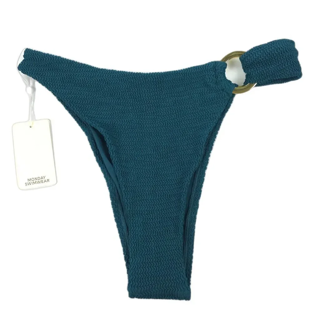 NWT Monday Swimwear Bronte Bottom Evergreen Crinkle Minimal Resort Clean Girl VV